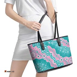 Hereditary Cancer Awareness Australia Indigenous Leather Tote Bag Pink and Teal LT7