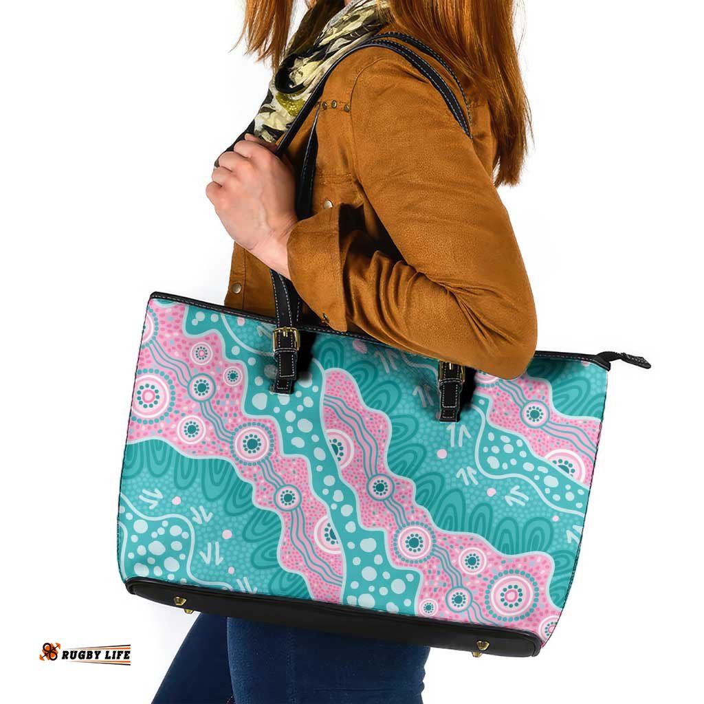 Hereditary Cancer Awareness Australia Indigenous Leather Tote Bag Pink and Teal LT7