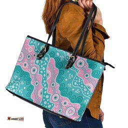 Hereditary Cancer Awareness Australia Indigenous Leather Tote Bag Pink and Teal LT7