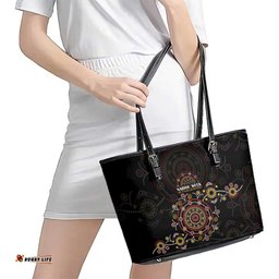 NAIDOC Deadly 50 Years Leather Tote Bag Aboriginal Black Gold Boomerang Art LT9