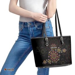 NAIDOC Deadly 50 Years Leather Tote Bag Aboriginal Black Gold Boomerang Art LT9