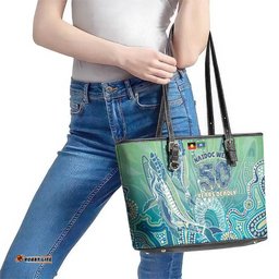NAIDOC Week - 50 Years Deadly Torres Strait Leather Tote Bag Pastel Waves LT7