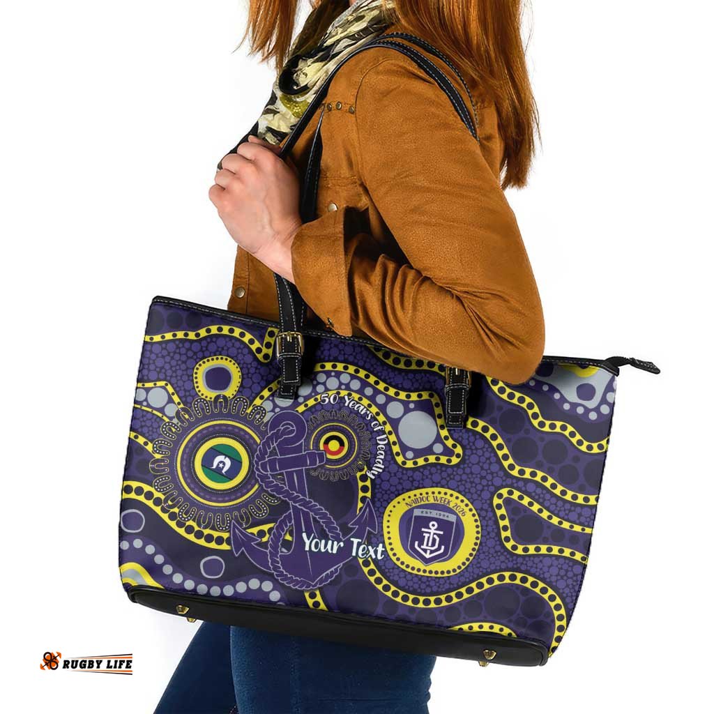 Dockers NAIDOC Week 2026 Personalised Leather Tote Bag 50 Years of Deadly Aboriginal Art LT14