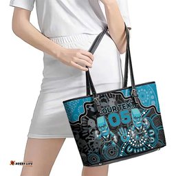 Custom Power Football Leather Tote Bag Aboriginal Dot Art Pattern DT05