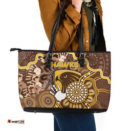 Hawks Football Leather Tote Bag Aboriginal Dot Art Pattern DT05