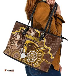 Hawks Football Leather Tote Bag Aboriginal Dot Art Pattern DT05