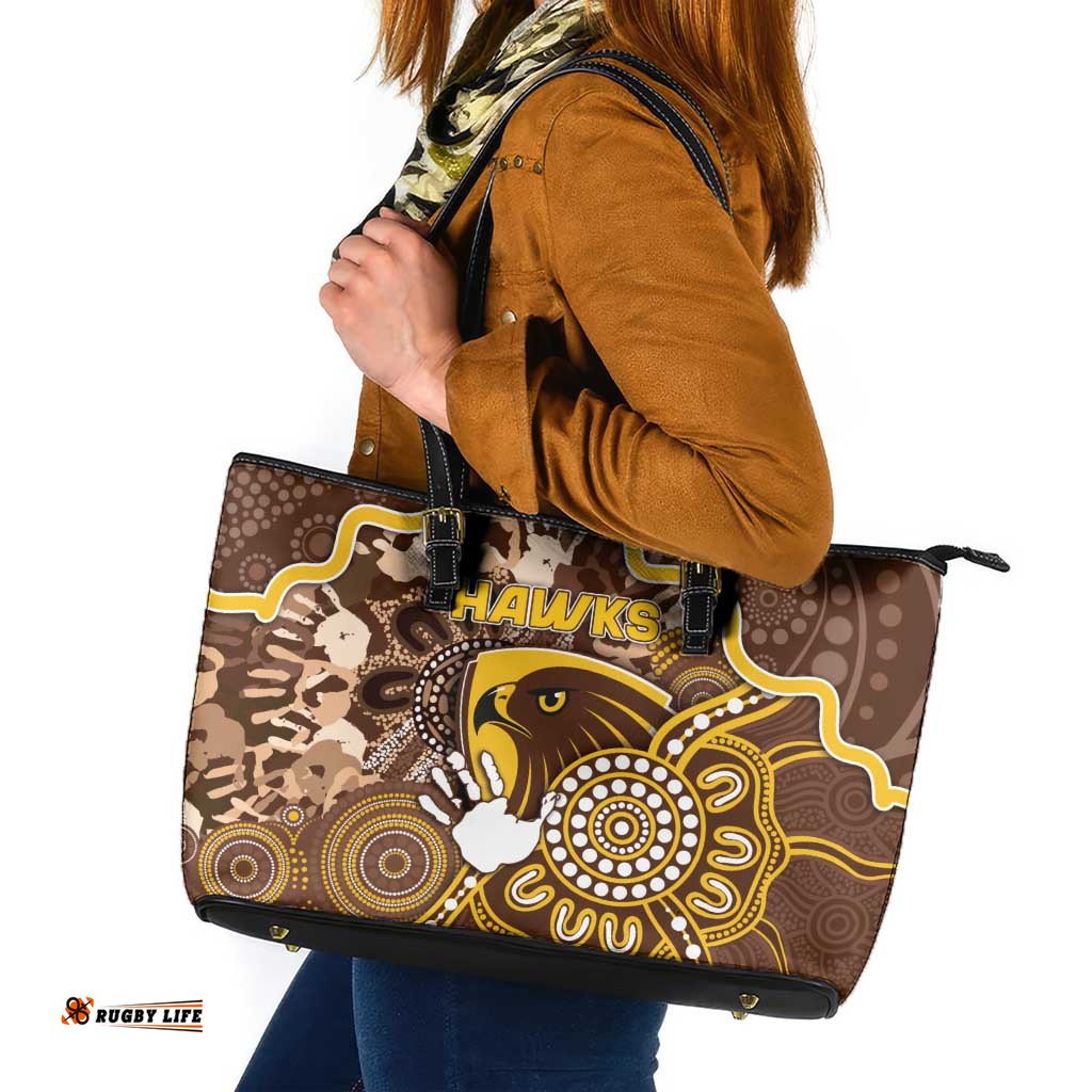 Hawks Football Leather Tote Bag Aboriginal Dot Art Pattern DT05