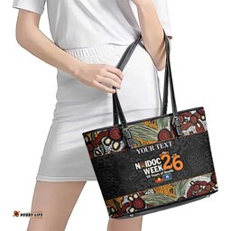 Personalised NAIDOC Deadly 50 Years Leather Tote Bag Minimalist Aboriginal Art LT9