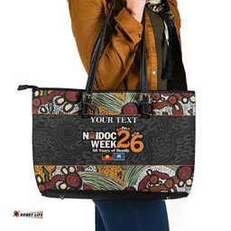 Personalised NAIDOC Deadly 50 Years Leather Tote Bag Minimalist Aboriginal Art LT9