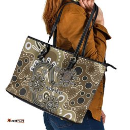 Personalised NAIDOC Week 50 Years Deadly Always Leather Tote Bag Brown Aboriginal Artwork Dot Painting LT9