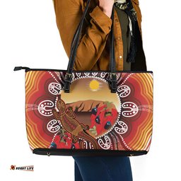 Indigenous Goanna Australia Leather Tote Bag Aussie Uluru Ayers Rock Sturt's Desert Pea LT14