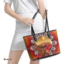 Indigenous Goanna Australia Leather Tote Bag Aussie Uluru Ayers Rock Sturt's Desert Pea LT14
