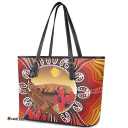 Indigenous Goanna Australia Leather Tote Bag Aussie Uluru Ayers Rock Sturt's Desert Pea LT14