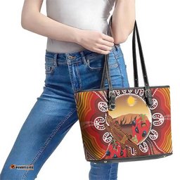 Indigenous Goanna Australia Leather Tote Bag Aussie Uluru Ayers Rock Sturt's Desert Pea LT14