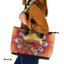 Indigenous Goanna Australia Leather Tote Bag Aussie Uluru Ayers Rock Sturt's Desert Pea LT14