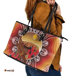 Indigenous Goanna Australia Leather Tote Bag Aussie Uluru Ayers Rock Sturt's Desert Pea LT14