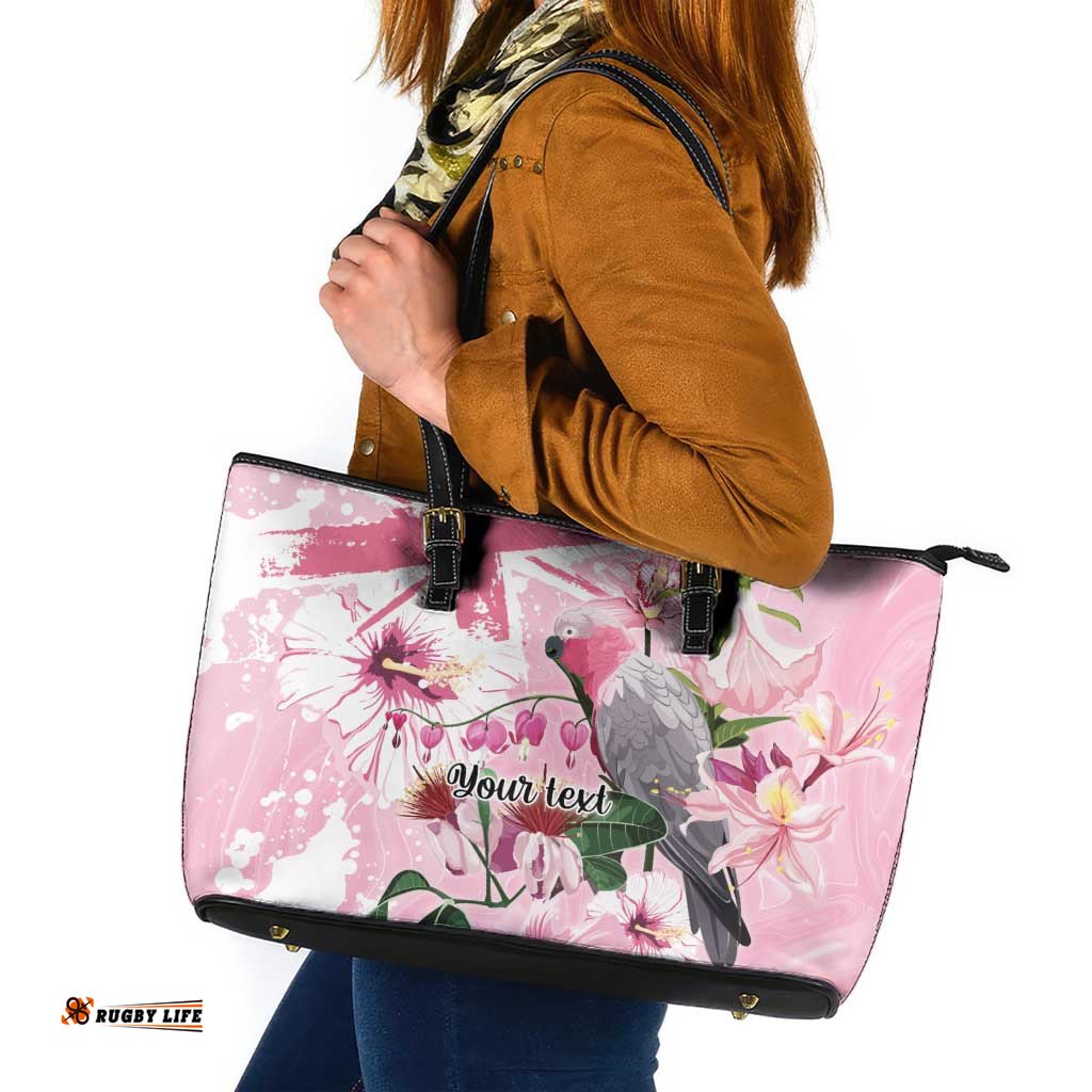 Personalised Australia Day Leather Tote Bag Pink Parrot Bird Opal Art LT9