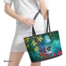 New Zealand Tui Bird Leather Tote Bag Maori Koru With Pohutukawa Galaxy Style LT05