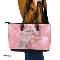 Personalised Galah Cockatoo Eucalyptus Flowers Leather Tote Bag Australian Breast Cancer Spirit LT9