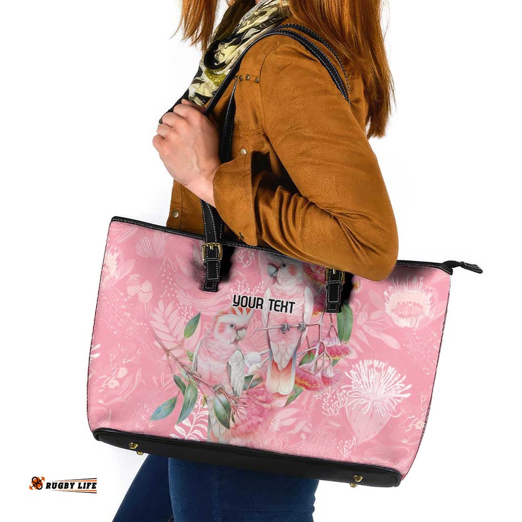 Personalised Galah Cockatoo Eucalyptus Flowers Leather Tote Bag Australian Breast Cancer Spirit LT9