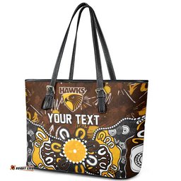Personalized Hawthorn Hawks Leather Tote Bag Aboriginal Dot Painting Graffiti Style TS04