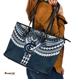 Personalized Carlton Blues Leather Tote Bag Polynesian Tribal Pattern Heritage Football TS04