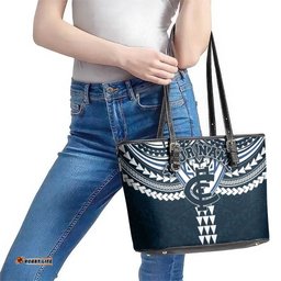 Personalized Carlton Blues Leather Tote Bag Polynesian Tribal Pattern Heritage Football TS04