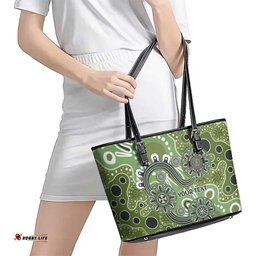 Personalised NAIDOC Week 50 Years Deadly Always Leather Tote Bag Green Aboriginal Artwork Dot Painting LT9