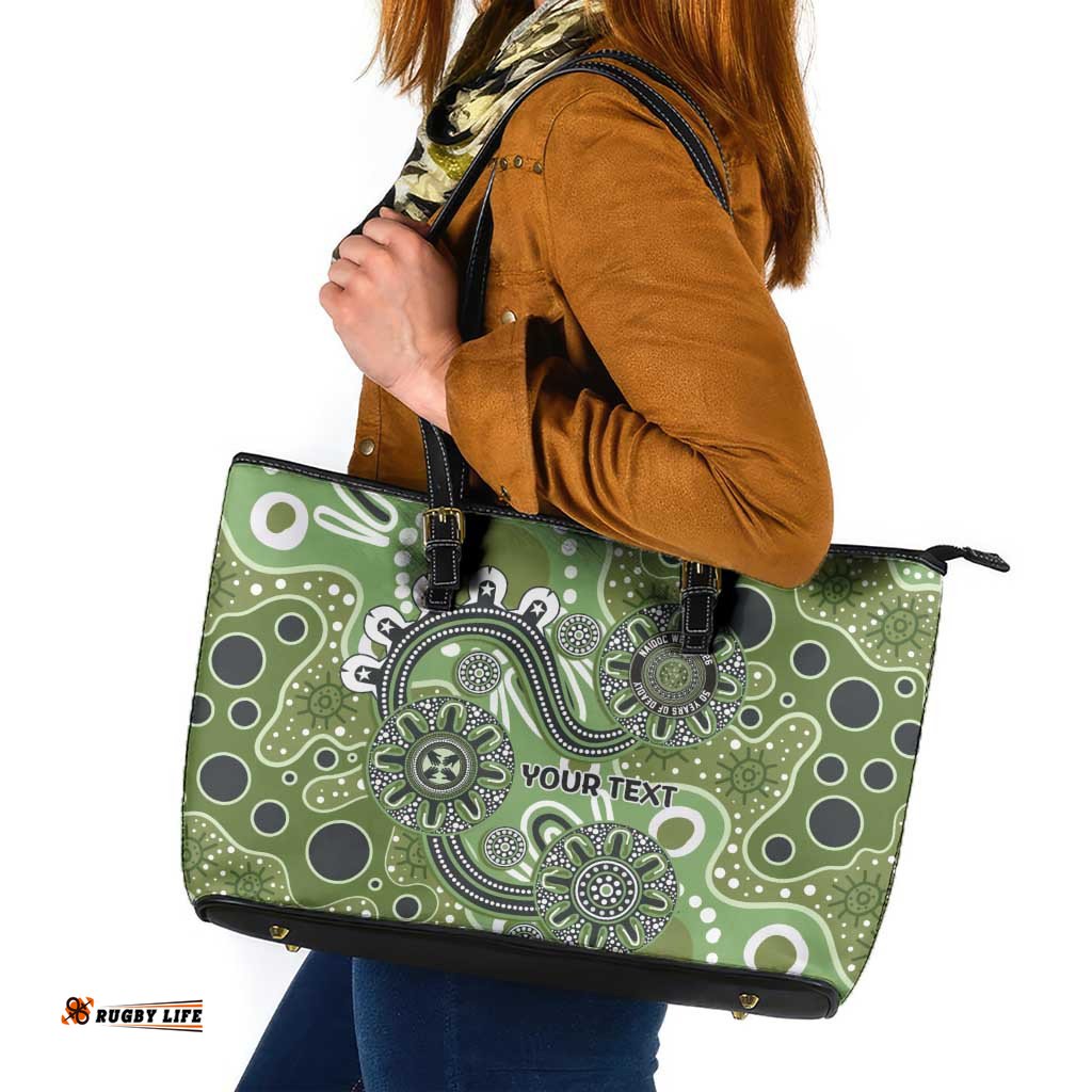 Personalised NAIDOC Week 50 Years Deadly Always Leather Tote Bag Green Aboriginal Artwork Dot Painting LT9