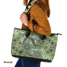 Personalised NAIDOC Week 50 Years Deadly Always Leather Tote Bag Green Aboriginal Artwork Dot Painting LT9