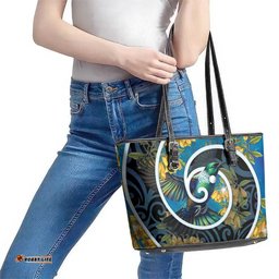 New Zealand Tui Bird Leather Tote Bag Maori Koru With Kowhai Flowers LT05