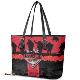 Personalised Essendon Football ANZAC Day Leather Tote Bag Bombers Poppy Lest We Forget LT14