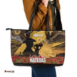 Personalised Australia Matildas ANZAC Day Leather Tote Bag Last Post Poppy Lest We Forget LT14