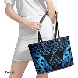 Taniko Motifs Matariki New Zealand Leather Tote Bag NZ Niho Taniwha Poutama LT14