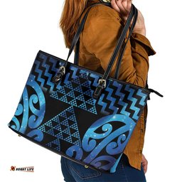 Taniko Motifs Matariki New Zealand Leather Tote Bag NZ Niho Taniwha Poutama LT14