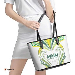 Rugby Cook Islands Avaiki Leather Tote Bag White Kuki Airani Tribal Maori Inspired LT9