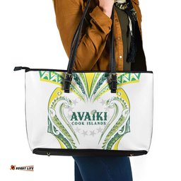 Rugby Cook Islands Avaiki Leather Tote Bag White Kuki Airani Tribal Maori Inspired LT9