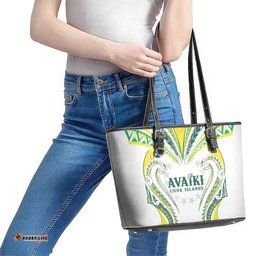 Rugby Cook Islands Avaiki Leather Tote Bag White Kuki Airani Tribal Maori Inspired LT9