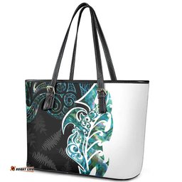 Proud Aotearoa Leather Tote Bag Maori Silver Fern Mix Paua Shell Pattern LT14