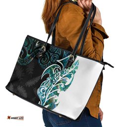 Proud Aotearoa Leather Tote Bag Maori Silver Fern Mix Paua Shell Pattern LT14