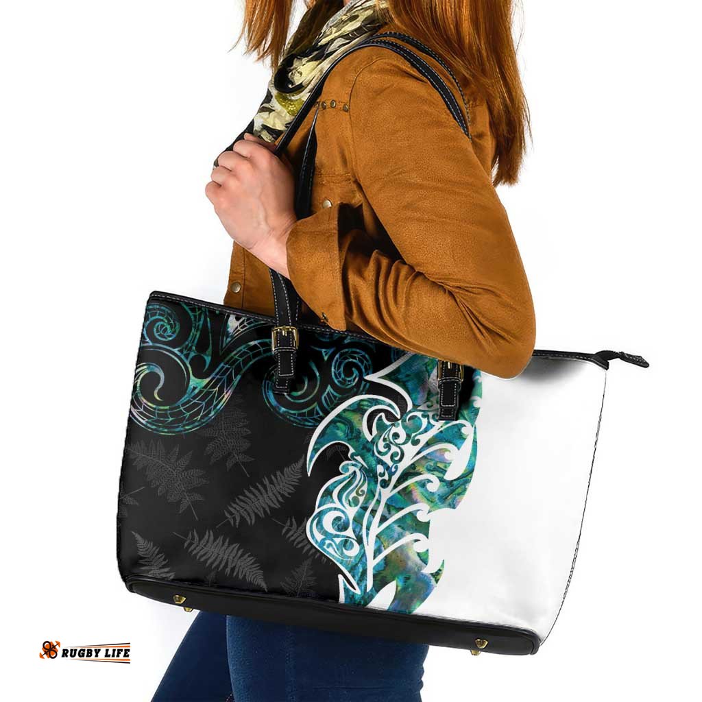 Proud Aotearoa Leather Tote Bag Maori Silver Fern Mix Paua Shell Pattern LT14
