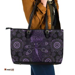 Purple Dragonfly Aboriginal of Hope Leather Tote Bag Australian Epilepsy Awareness LT9