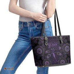 Purple Dragonfly Aboriginal of Hope Leather Tote Bag Australian Epilepsy Awareness LT9