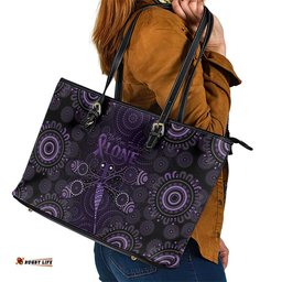 Purple Dragonfly Aboriginal of Hope Leather Tote Bag Australian Epilepsy Awareness LT9