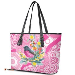 Pink Robin Aboriginal Inspired Leather Tote Bag LT9