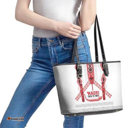 Toitu Te Tiriti Waitangi Leather Tote Bag White Wharenui House LT9