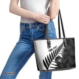 New Zealand Lawn Bowls Custom Leather Tote Bag Aotearoa Silver Fern LT14