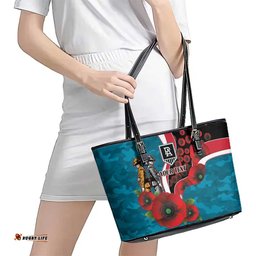 Port Power ANZAC Personalised Leather Tote Bag Lest We Forget Poppy Camo LT9