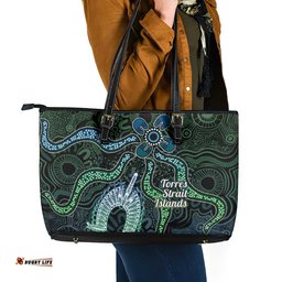 Torres Strait Islands Leather Tote Bag Indigenous Australian Marine Tribal Dot Art TS04