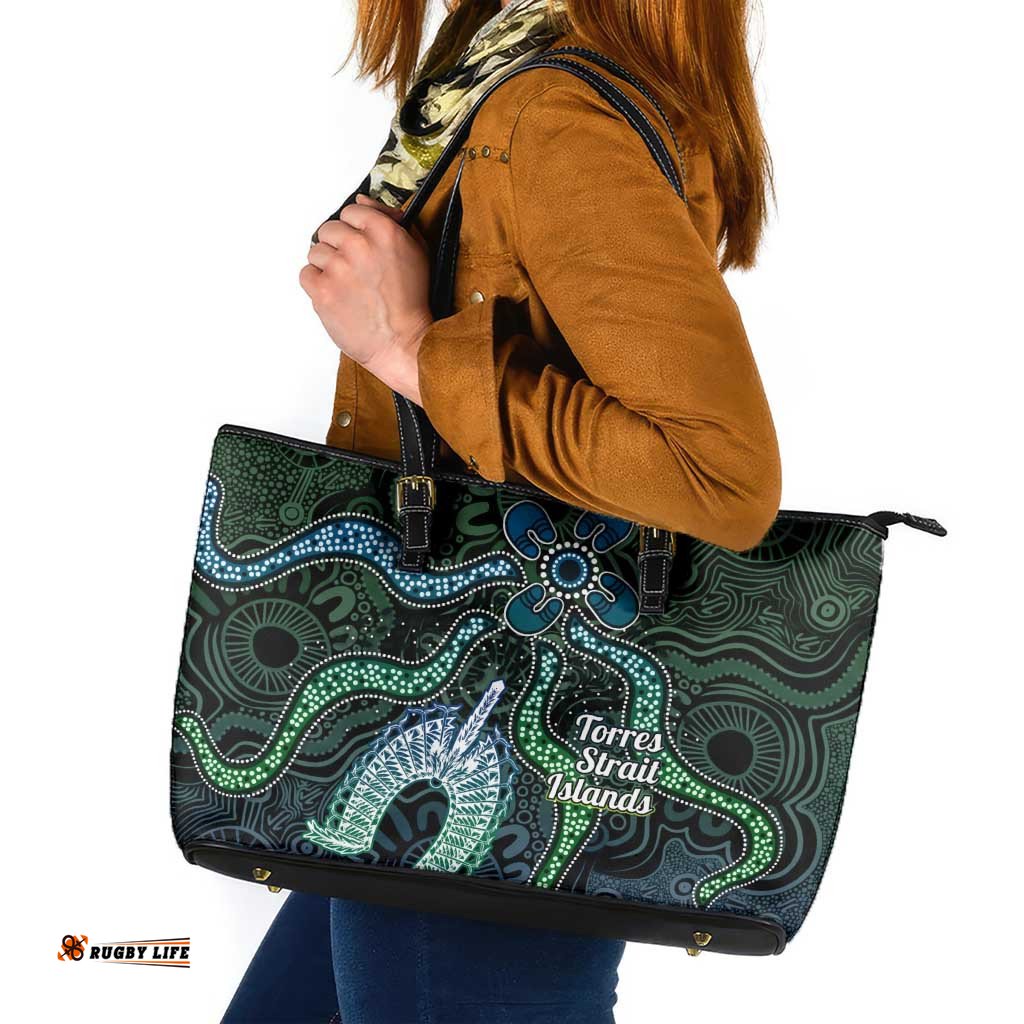 Torres Strait Islands Leather Tote Bag Indigenous Australian Marine Tribal Dot Art TS04